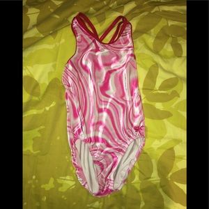 GK Elite velvet pink girls leotard